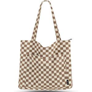 Women's Checkered Brown Spacious Secured Versatile Stylish Large Shoulder Bag
